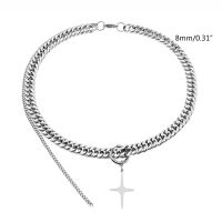 Hip-Hop Trend เงินสแตนเลสหนา Cuban Chain Cross Star จี้สร้อยคอผู้ชายเครื่องประดับ Punk เย็บ Choker