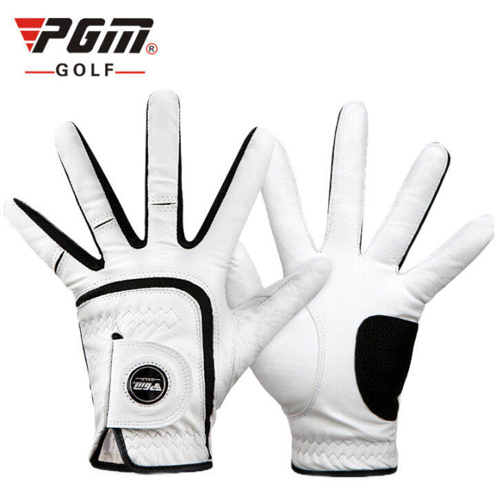 retcmall6-pgm-ถุงมือกอล์ฟ-double-sheepskin-design-men-ถุงมือหนัง-non-slip-breathable-ถุงมือ-ball-marker