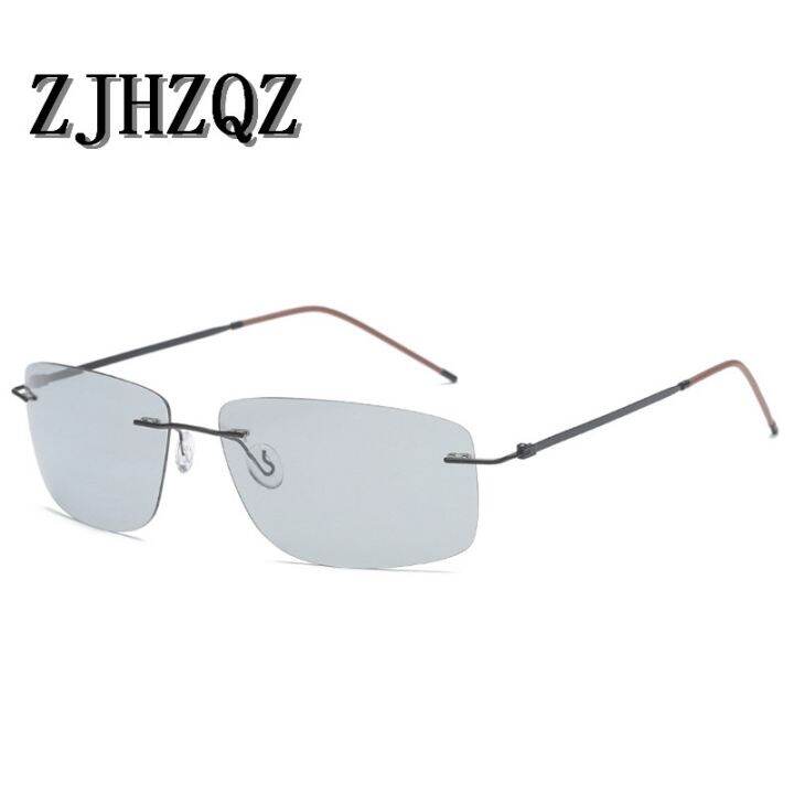 ultra-light-hingeless-rimless-titanium-polarized-photochromatic-sunglasses-outdoor-driving-black-gray-transition-chameleon-lens