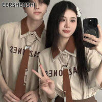 EERSHENSHI เสื้อเชิ้ตแขนสั้นวินเทจทรงหลวมสำหรับผู้ชายใหม่เสื้อคู่ดีไซน์แบบสูงสไตล์โรงเรียนวิทยาลัยจบการศึกษาชุดนักเรียน