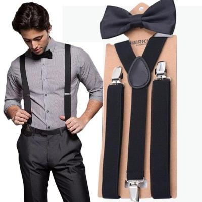 New Colorful Wedding Accessories Suspenders With Bowtie Fashion Bow Tie Set Adjustable Bow Tie amp; Suspenders Solid Clip-on Buckle