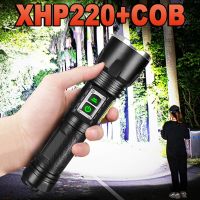 ไฟฉายซูมได้ XHP220ไฟฉาย LED แบบชาร์จได้มีประสิทธิภาพมากที่สุดมีพอร์ต Usb กันน้ำได้โคมไฟ18650แสงแฟลชยุทธวิธี