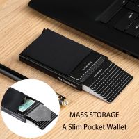 Dompet aluminium ramping dengan kantung belakang elastis ID tempat kartu kredit Mini RFID dompet kartu Bank Pop Up otomatis dompet pria