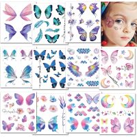 12 Sheets Butterfly Tattoos Temporary for Kids Women Eyes Make Up Galaxy Waterproof Face Tattoo Stickers for Party Favors Gifts