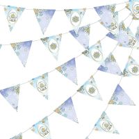 Wonderland Frozen Snowflake Happy Birthday Banner Decorations Paper Snow Circle Garlands Christmas Party Hanging Triangle Flags Banners Streamers Conf