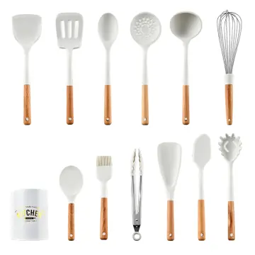 19pcs/set Silicone Cooking Utensil Set, Minimalist Wooden Handle