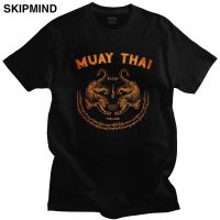 เสื้อยืดคอกลมMuay Thai Tiger Tเสื้อสำหรับชายผ้าฝ้ายนุ่มน่ากลัวเสื้อยืดแขนสั้นSak Yant Tattoo KickboxingไทยTee Topsเครื่องแต่งกาย S-5XL