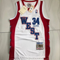 ขายดี2004 All-Star #34 Shaquille ONeal Mitchell &amp; Nessสีขาวเกษียณเสื้อยืดผู้เล่น