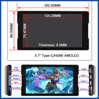 ใหม่5.7นิ้ว1920*1080 AMOLED OLED จอภาพแสดงผล1080จุด PocketLCD หน้าจอสัมผัสแบบ Capacitive HDMI เข้ากันได้ USB Type-C