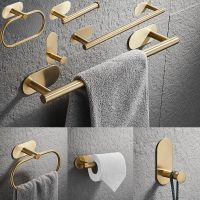 Self-Adhesive Bathroom Accessories Sets gold silver Towel Rack Bar Rail Ring Robe Clothes Hook Toilet Tissue Roll Paper Holder Toilet Roll Holders