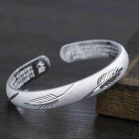 Sterling Silver Jewelry S999 Leaf celet Female Glossy Open Heart Sutra Leaf celet for Mom and Wife Holiday Birthday Gift