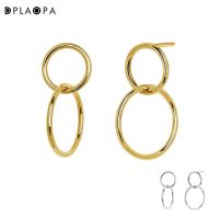 【CC】 DPLAOPA 925 Sterling Pendientes Aro Doble Pequeños Plata Recubierta Oro Luxury Drop Earring Piercing