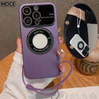 HOCE พร้อมสายคล้องกล้องป้องกันเต็มรูปแบบ Magsafe เคสสำหรับไอโฟนโทรศัพท์14 13 12 11 Pro Max 14Plus มีรูโลโก้แบบแข็งฝาหลังชาร์จไร้สาย