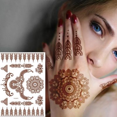 1PC European and American Tattoo Stickers Semi-permanent Brown Red Indian Hanna Waterproof Lace Disposable Tattoo Stickers