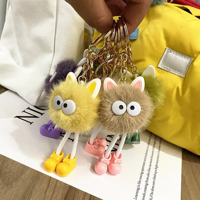 Cute Monster With Legs Cat Ears Pom Pom Plush Bag Pendant Keychain