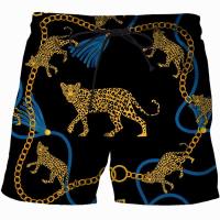 New Fashion Summer Mens Shorts Gold chain pattern 3D Surfing Shorts Beach Short Men Casual Quick Dry Sports Pants Swimwear