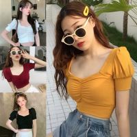 COD tjjs079 Womens Square Collar Sexy Slim Short Sleeves Crop Top