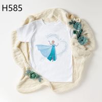 Frozen Cartoon Print Girls White Shirt Summer Short Sleeve Tshirt Frozen Graphic T-Shirt Fashion Clothes Wear