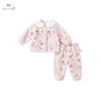 DBM20291 dave bella winter baby girls fashion cartoon pockets pajamas newborn baby girl underwear casual sleepwear 2 pcs suit