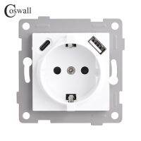 ﺴ☌◎ COSWALL H Series White / Black Wall EU Standard Schuko Socket Dual USB Type-C Charging Module DIY