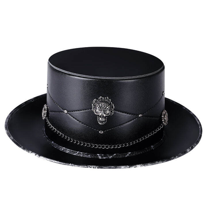 halloween-european-and-american-punk-plague-doctor-pu-leather-magic-hat-skull-black-top-hat-female-photo-props