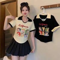 พร้อมส่ง" เสื้อไหมพรมแขนสั้น คอปก ดีเทล ลายการ์ตูนเจ้าหญิง