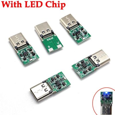 ❀ TYPE C USB 24Pin Female Plug Welding Connector Adapter With LED Chip green blue white light Type-C PD 9V-20V Charging Plugs
