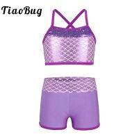 【cw】 TiaoBug Kids Two-Piece Tankini Dancewear Ballet Jazz Gymnastics Shorts with Top Performance Costume 【hot】