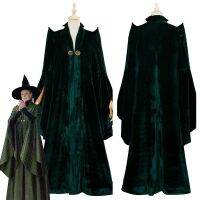 【ร้อน】ที่มีคุณภาพสูงศาสตราจารย์ Minerva McGonagall เครื่องแต่งกายคอสเพลย์ชุดสีเขียวเคปกำมะหยี่บทบาทเล่นเสื้อคลุมฮาโลวีนเทศกาลเครื่องแต่งกาย