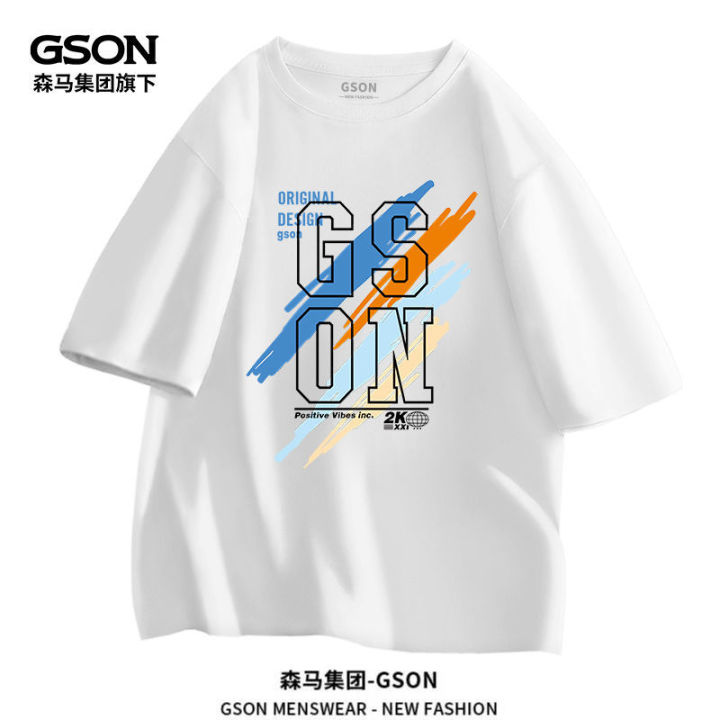 Semir Group เสื้อยืดแขนสั้น GSON,เสื้อยืดคู่ผ้าฝ้ายแขนสั้นแฟชั่นของผู้ชายหลวมฤดูร้อน