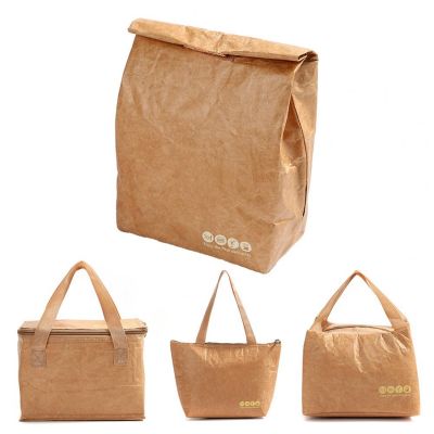 Kraft Paper Collapsible Cold Retention Food Cooler Bag Bento Bag Picnic Hiking Thermal Insulated Bag Lunch Bag