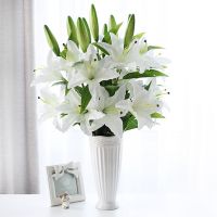 DIA 17cm 3-prong Artificial Lily Flower Wedding Decoration Bouquet Home Living Room Flower Arrangement