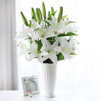 DIA 17cm 3-prong Artificial Lily Flower Wedding Decoration Bouquet Home Living Room Flower Arrangement