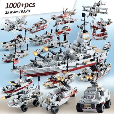 1000+ PCS Military Warship Navy Tank Aircraft Model Assemblage Building Blocks Soldier Figures Construction Bricks Toys For Boy