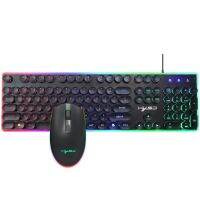 HXSJ V300 Russian Gameing Keyboard Mouse Set Steampunk Floating 104 Keys RGB Backlight Wired Gamer Keyboard for PC Desktop