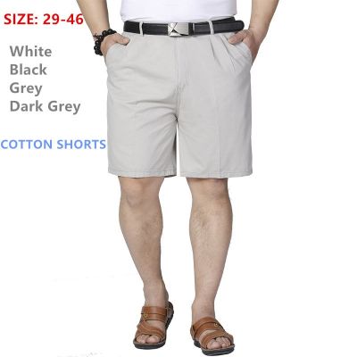 กางเกงขาสั้นผู้ชายขนาดพิเศษวัยกลางคน40 42 44 46ผู้ชายผ้าฝ้ายบางตรงลำลองพ่อสั้นสีเทาสีดำสีขาวฤดูร้อน