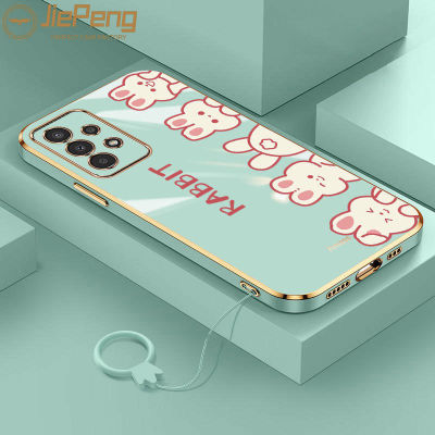 JiePeng สำหรับ S amsung A13 A23ชุบซิลิโคน TPU ป้องกันการวางโทรศัพท์กรณีที่มีรูปแบบกระต่ายน้อยน่ารักส่งเชือกเส้นเล็ก