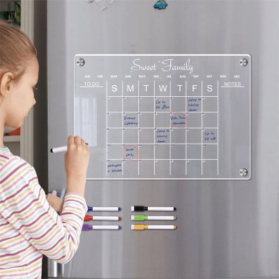 【lz】﹉  Calendário do refrigerador magnético adesivo acrílico transparente apagar seco escrever quadro branco agendar lista de afazeres