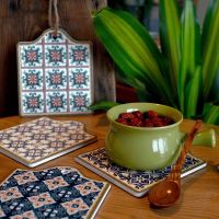 1Pcs Moroccan Style Vintage Patterns Ceramic Placemat Pot Mat Plate Bowl Insulation Mat Coaster Simple Placemat for Dining Table