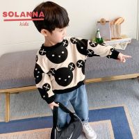 SOLANNA เสื้อกันหนาวโสด เสื้อกันหนาวเด็กญ ดีไซน์การพิมพ์แฟชั่นเกาหลี เสื้อสเวตเตอร์แขนยาวผ้าคอตตอนเนื้อบางสำหรับเด็กผู้ชาย23830