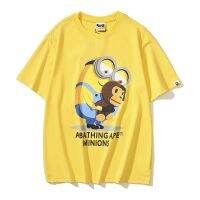 Bape เสื้อยืดแขนสั้นครึ่งแขนสำหรับผู้ชาย,ยี่ห้อแฟชั่นญี่ปุ่น X MINIONS แบบข้อต่อเสื้อยืดตาใหญ่น่ารักคนสีเหลืองขนาดเล็กสำหรับผู้หญิงฤดูร้อน