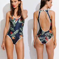 Monokini ชุดว่ายน้ําวันพีช เปิดหลัง พิมพ์ลายใบไม้เขตร้อน