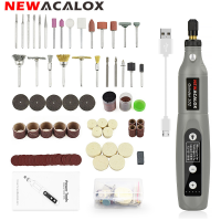 NEWACALOX เครื่องเครื่องเจียรขนาดเล็กไฟฟ้าสำหรับขัด/ขัดเครื่องเครื่องบดไม้ชุดกล่องเครื่องมือความเร็วรอบในการหมุนที่เปลี่ยนแปลงได้ชาร์จ USB