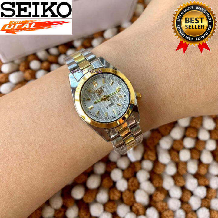 Seiko 5 21 Jewels Kreya Automatic Hand Movement White Dial Two Tone Stainless Steel Watch For