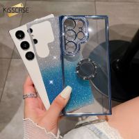 KISSCASE Flash เคลือบสุดหรูเคสโทรศัพท์สำหรับ Samsung Galaxy S23 S23พิเศษบวกขาตั้งโทรศัพท์ซัมซุงเคสที่มีห่วง S22 S22พิเศษ + S22ฝาซองนุ่มกันกระแทก