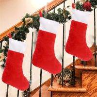 42cm Big Christmas Stockings White Plush Cuff Hanging Socks Personalized Gift Bag Stocking Decorations Season Fireplace Decor Socks Tights