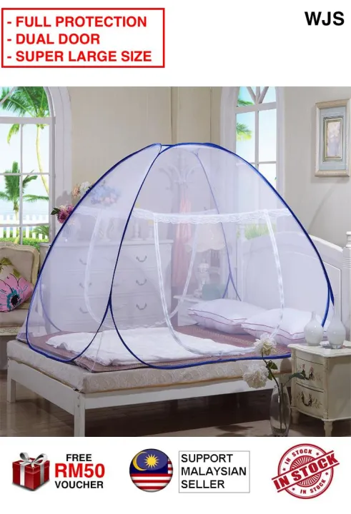 Multiple Sizes With Dual Door Wjs King Size Queen Single Bed Mosquito Tent Full Cover Foldable Kelambu Khemah Self Stand Net Crib Netting Playpen Mosquito Tent Crib Netting Playpen, King Size Bed Mosquito Net Dimensions