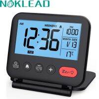 NOKLEAD นาฬิกาปลุกสำหรับท่องเที่ยวดิจิทัลสำหรับสำนักงานห้องนอนจอ LCD ขนาดเล็กนาฬิกาตั้งโต๊ะมีแสงไฟหลังวันอุณหภูมิเลื่อนวันที่12/24ชั่วโมงสุดสัปดาห์