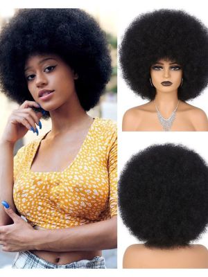 ผู้หญิงสั้น Afro Kinky Curly Hair Wigs สำหรับผู้หญิงผิวดำขนาดใหญ่ Bouncy Soft Natural Looking Premium วิกผมสังเคราะห์สำหรับผู้หญิง