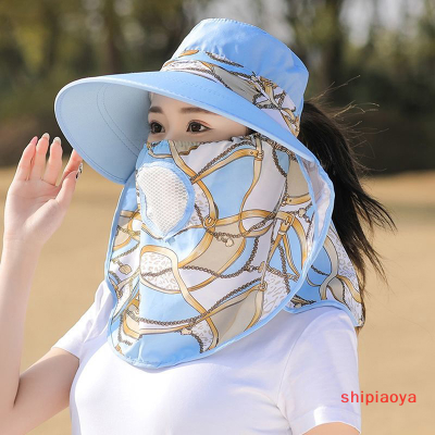 Shipiaoya หมวกกันแดดแบบถอดออกได้มีปีกป้องกันรังสี UV ปีกกว้างพิมพ์ลายกลางแจ้งหน้ากากระบายอากาศหมวกกันแดดสำหรับฤดูร้อนของผู้หญิง